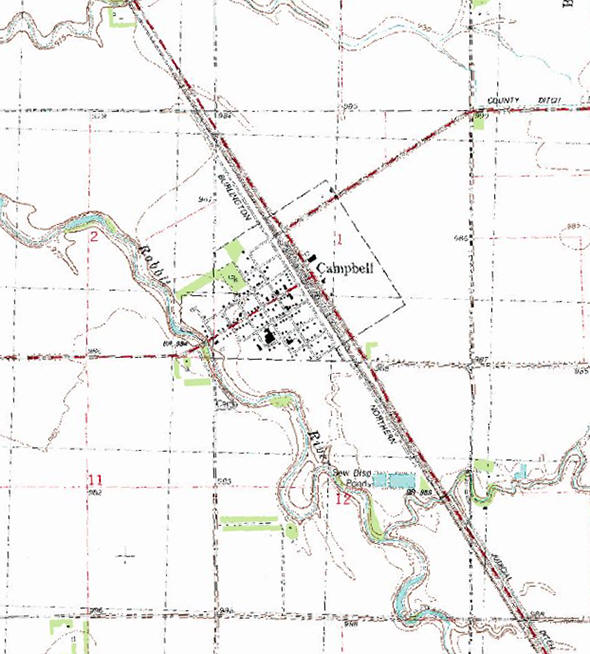 Topographic map of the Campbell Minnesota area