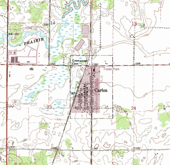 Topographic map of Carlos Minnesota