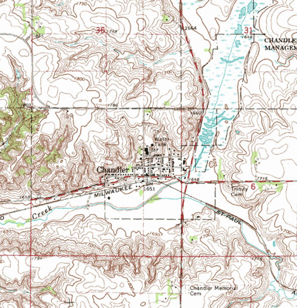 Topographic map of the Chandler Minnesota area