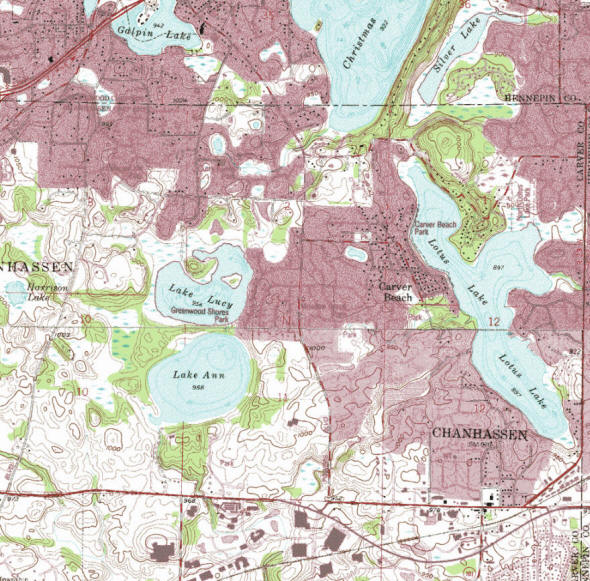 Topographic map of the Chanhassen Minnesota area