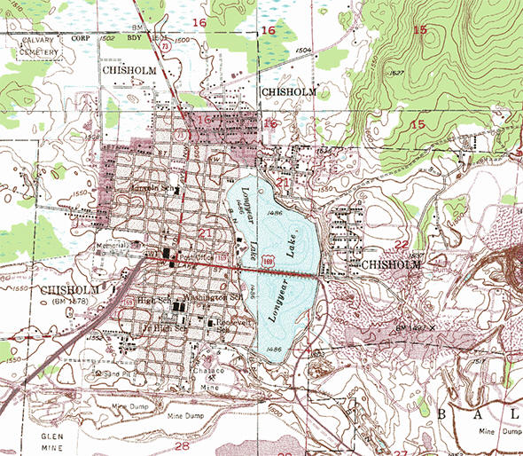 Topographic map of the Chisholm Minnesota area