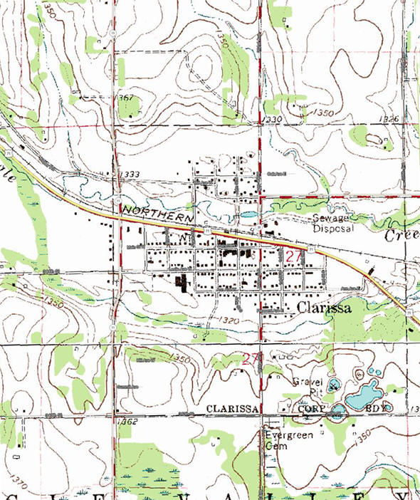 Topographic map of the Clarissa Minnesota area