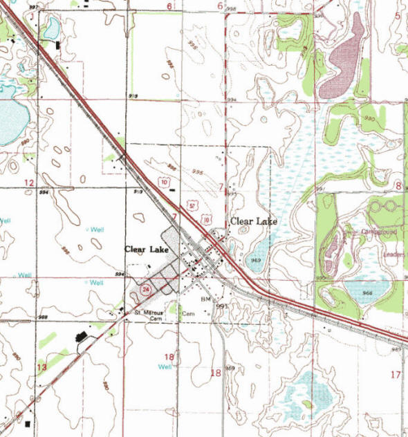 Topographic map of the Clear Lake Minnesota area
