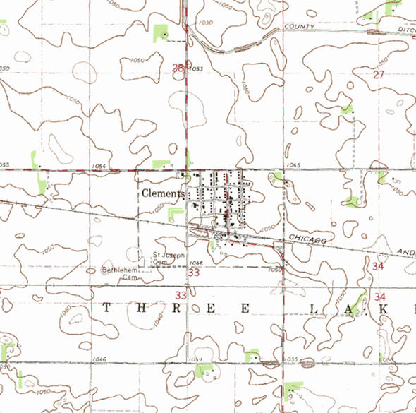 Topographic map of the Clements Minnesota area