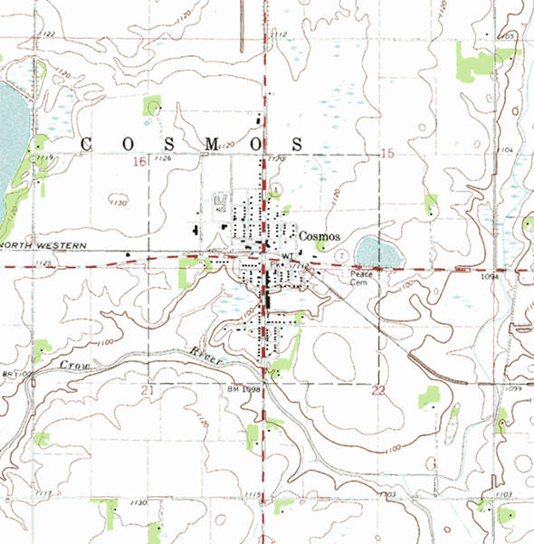 Topographic map of the Cosmos Minnesota area