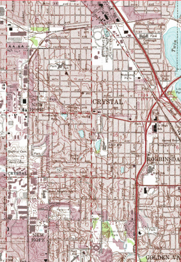 Topographic map of the Crystal Minnesota area