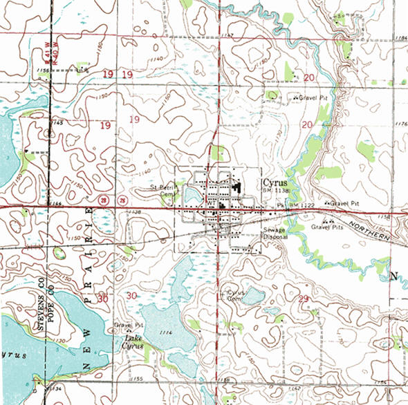 Topographic map of the Cyrus Minnesota area