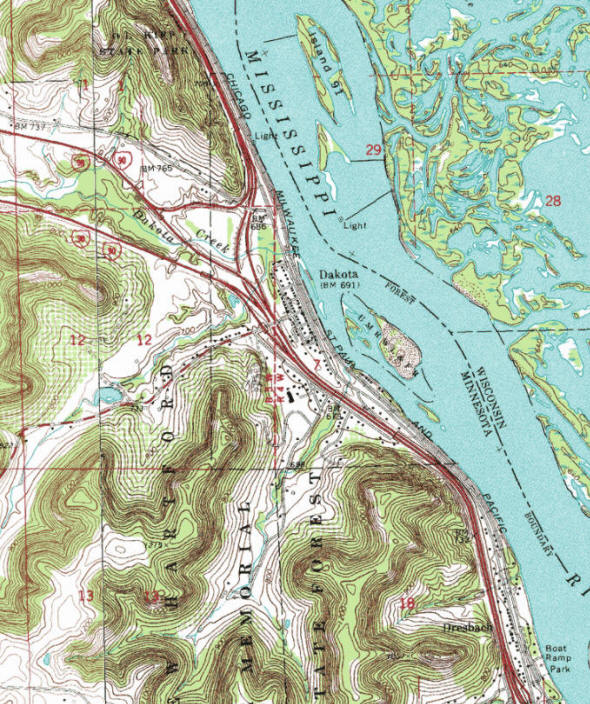 Topographic map of the Dakota Minnesota area