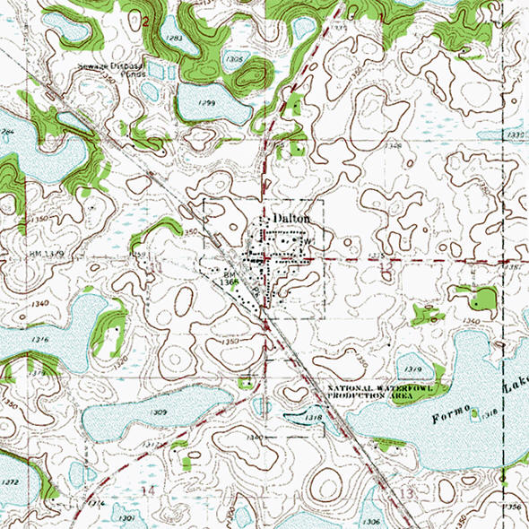 Topographic map of the Dalton Minnesota area