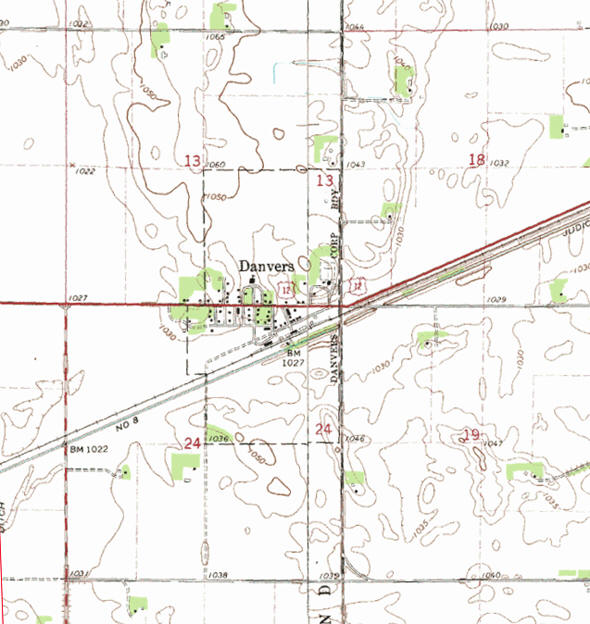 Topographic map of the Danvers Minnesota area