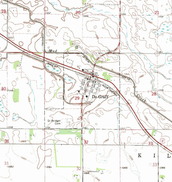Topographic map of the DeGraff Minnesota area