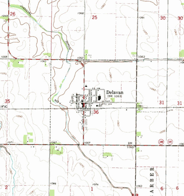 Topographic map of the Delavan Minnesota area