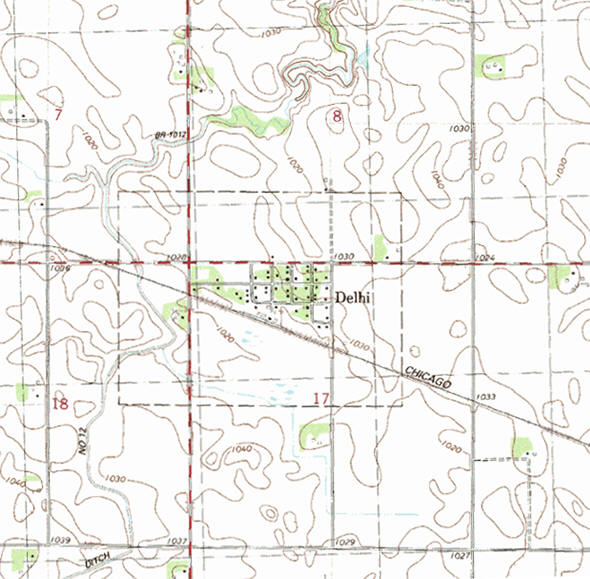 Topographic map of the Delhi Minnesota area