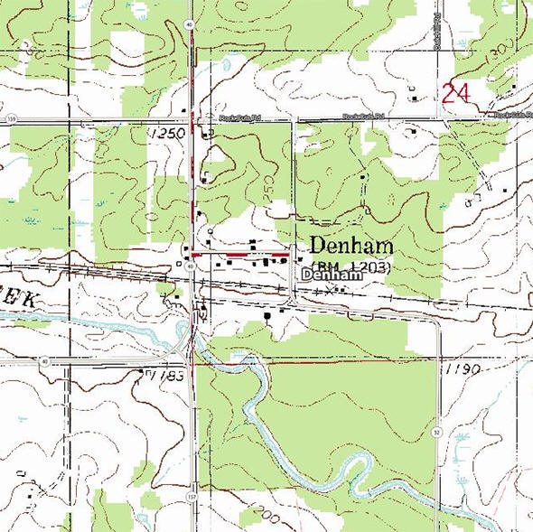 Topographic map of the Denham Minnesota area