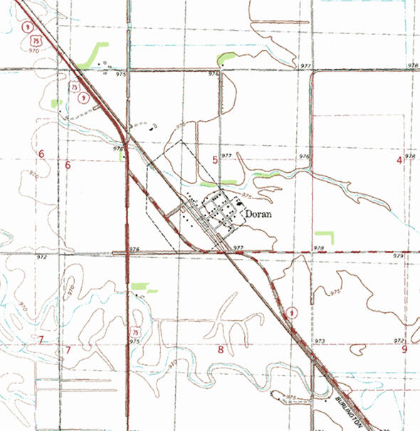 Topographic map of the Doran Minnesota area