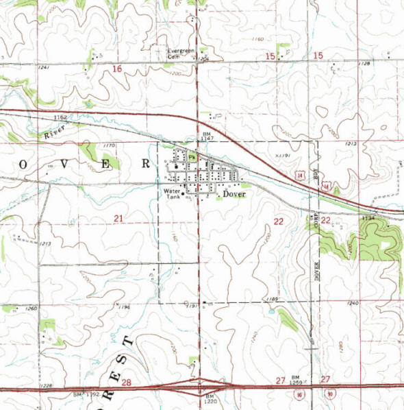 Topographic map of the Dover Minnesota area