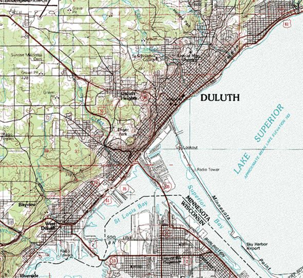 Topographic map of the Duluth Minnesota area