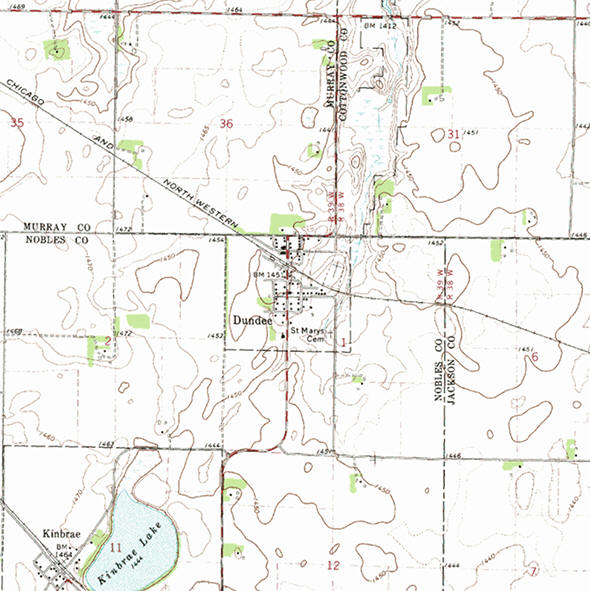 Topographic map of the Dundee Minnesota area