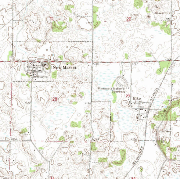 Topographic map of the Elko New Market area