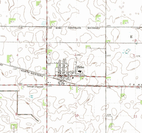 Topographic map of the Echo Minnesota area