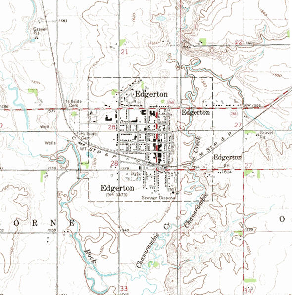 Topographic map of the Edgerton Minnesota area
