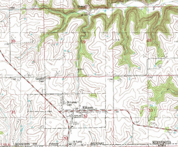 Topographic map of the Eitzen Minnesota area