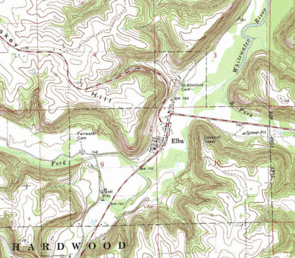 Topographic map of the Elba Minnesota area
