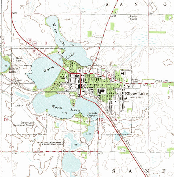 Topographic map of the Elbow Lake Minnesota area