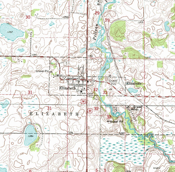 Topographic map of the Elizabeth Minnesota area