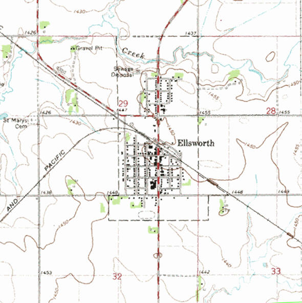 Topographic map of the Ellsworth Minnesota area