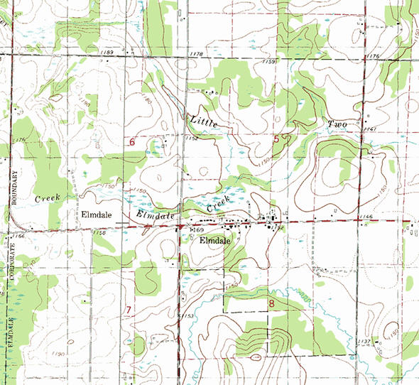 Topographic map of the Elmdale Minnesota area