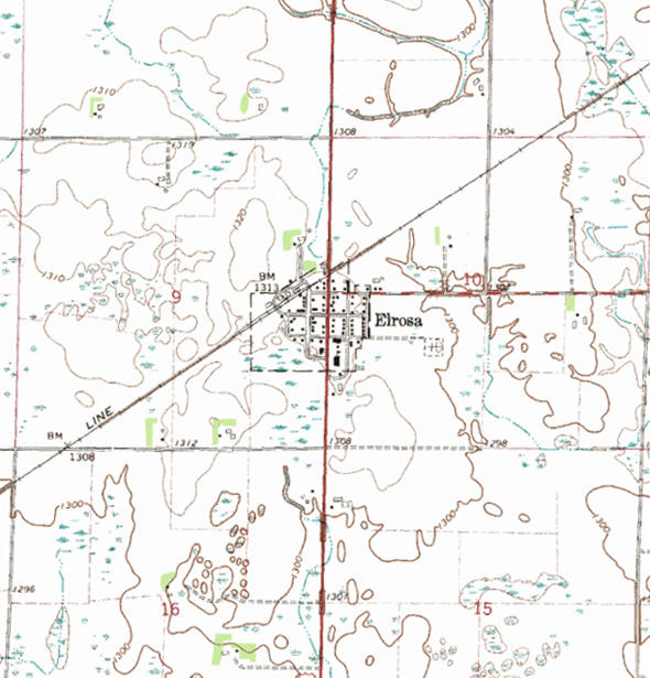 Topographic map of the Elrosa Minnesota area