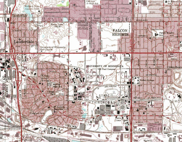 Topographic map of the Falcon Heights Minnesota area