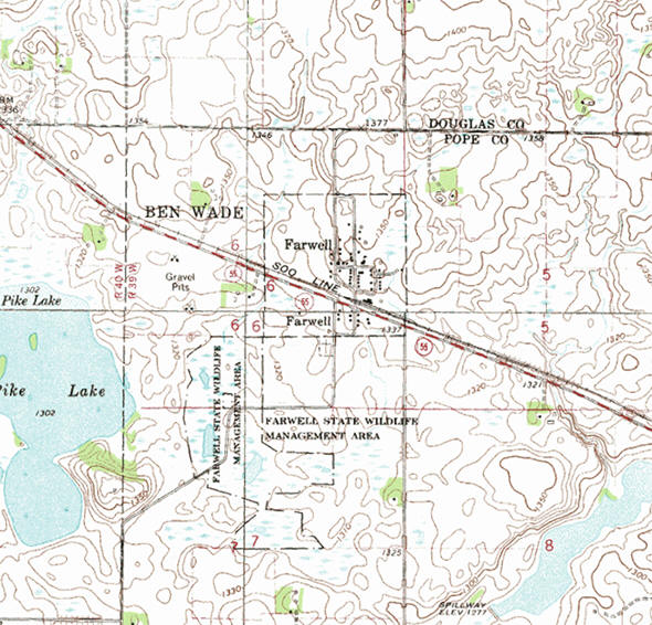 Topographic map of the Farwell Minnesota area