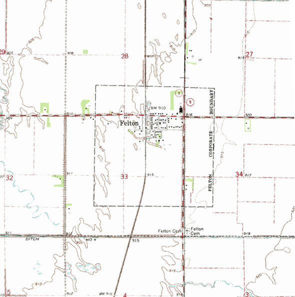 Topographic map of the Felton Minnesota area