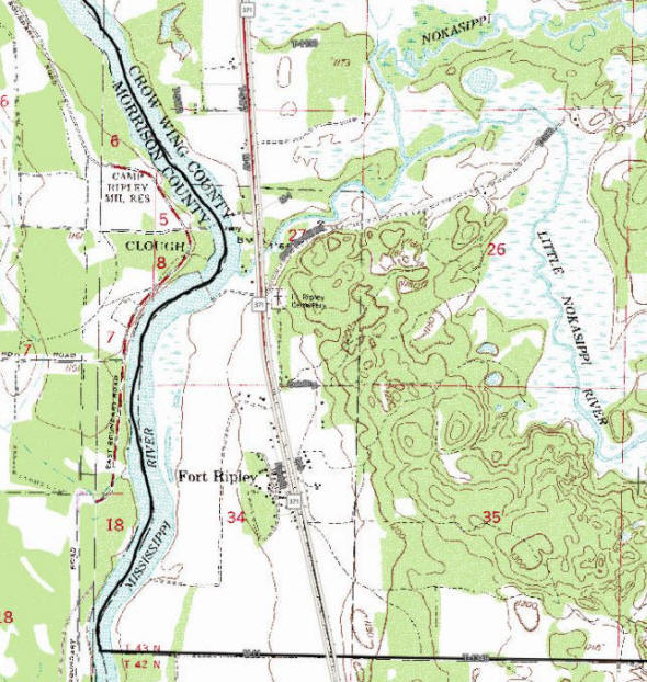 Topographic map of the Fort Ripley Minnesota area