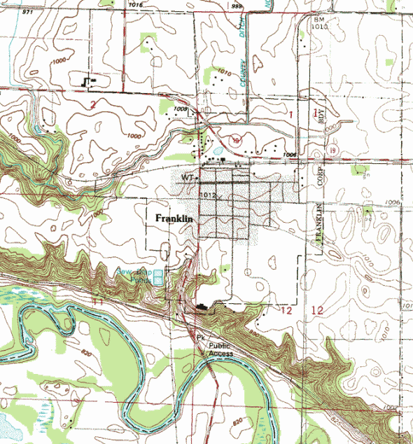 Topographic map of the Franklin Minnesota area