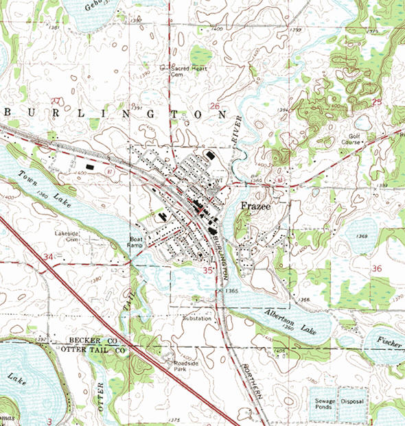 Topographic map of the Frazee Minnesota area