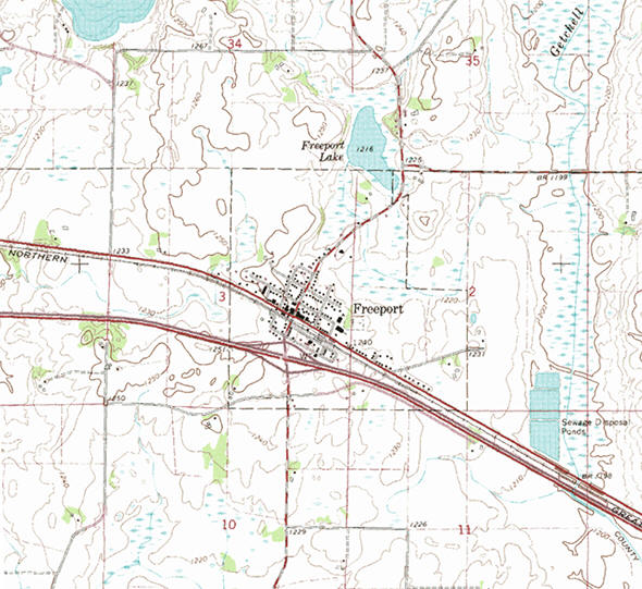 Topographic map of the Freeport Minnesota area
