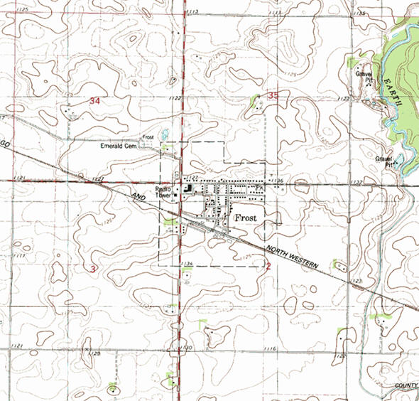 Topographic map of the Frost Minnesota area