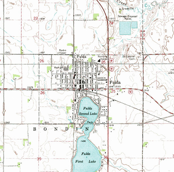 Topographic map of the Fulda Minnesota area