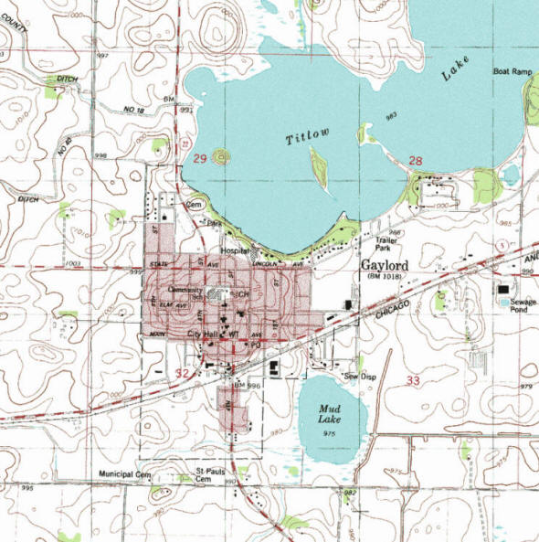 Topographic map of the Gaylord Minnesota area
