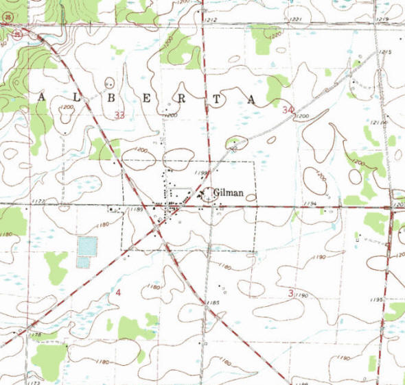 Topographic map of the Gilman Minnesota area