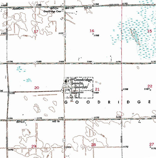 Topographic map of the Goodridge Minnesota area