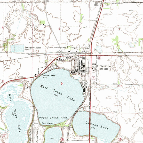 Topographic map of the Graceville Minnesota area