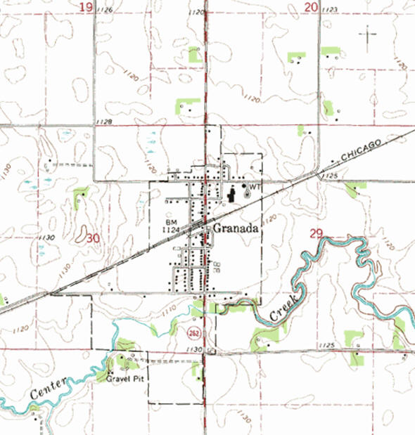 Topographic map of the Granada Minnesota area