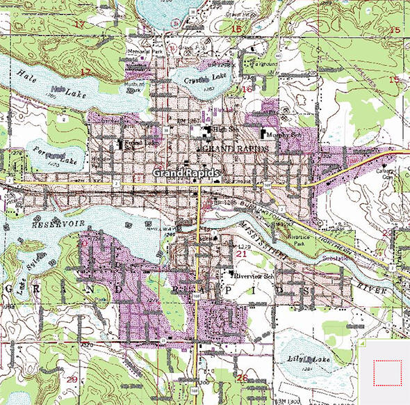 Topographic map of the Grand Rapids Minnesota area