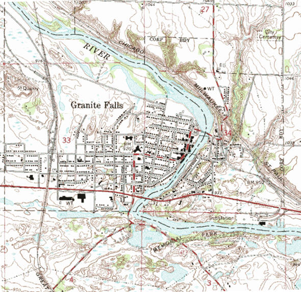 Topographic map of the Granite Falls Minnesota area