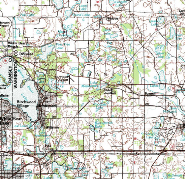Topographic map of the Grant Minnesota area