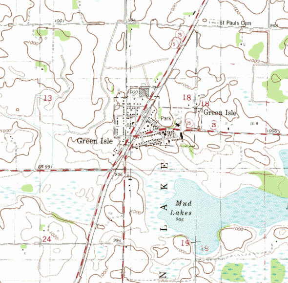 Topographic map of the Green Isle Minnesota area
